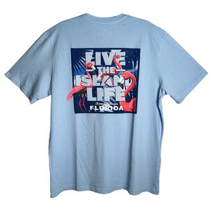 NWT Tommy Bahama Mens Blue Graphic Short Sleeve T-Shirt Flamingo Blues Tee Large